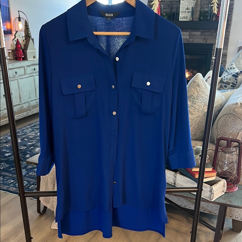 Investments Cobalt Blue Button-Down Blouse